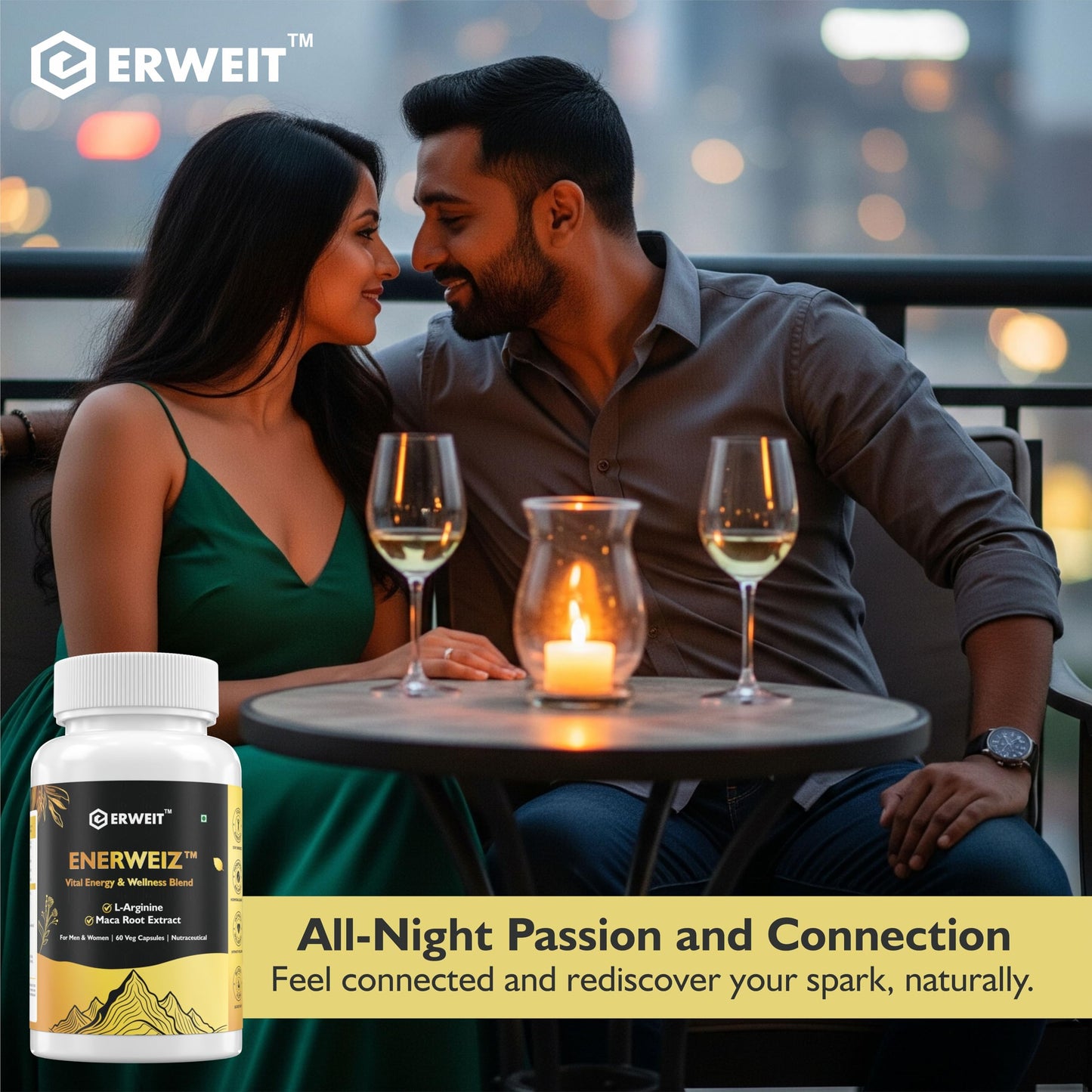 Enerweiz Daily Energy & Stamina Capsules for Men & Women | With L-Arginine & Maca Root | Supports Blood Flow, Performance & Vitality | 60 Capsules