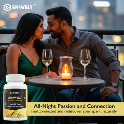 Enerweiz Daily Energy & Stamina Capsules for Men & Women | With L-Arginine & Maca Root | Supports Blood Flow, Performance & Vitality | 60 Capsules
