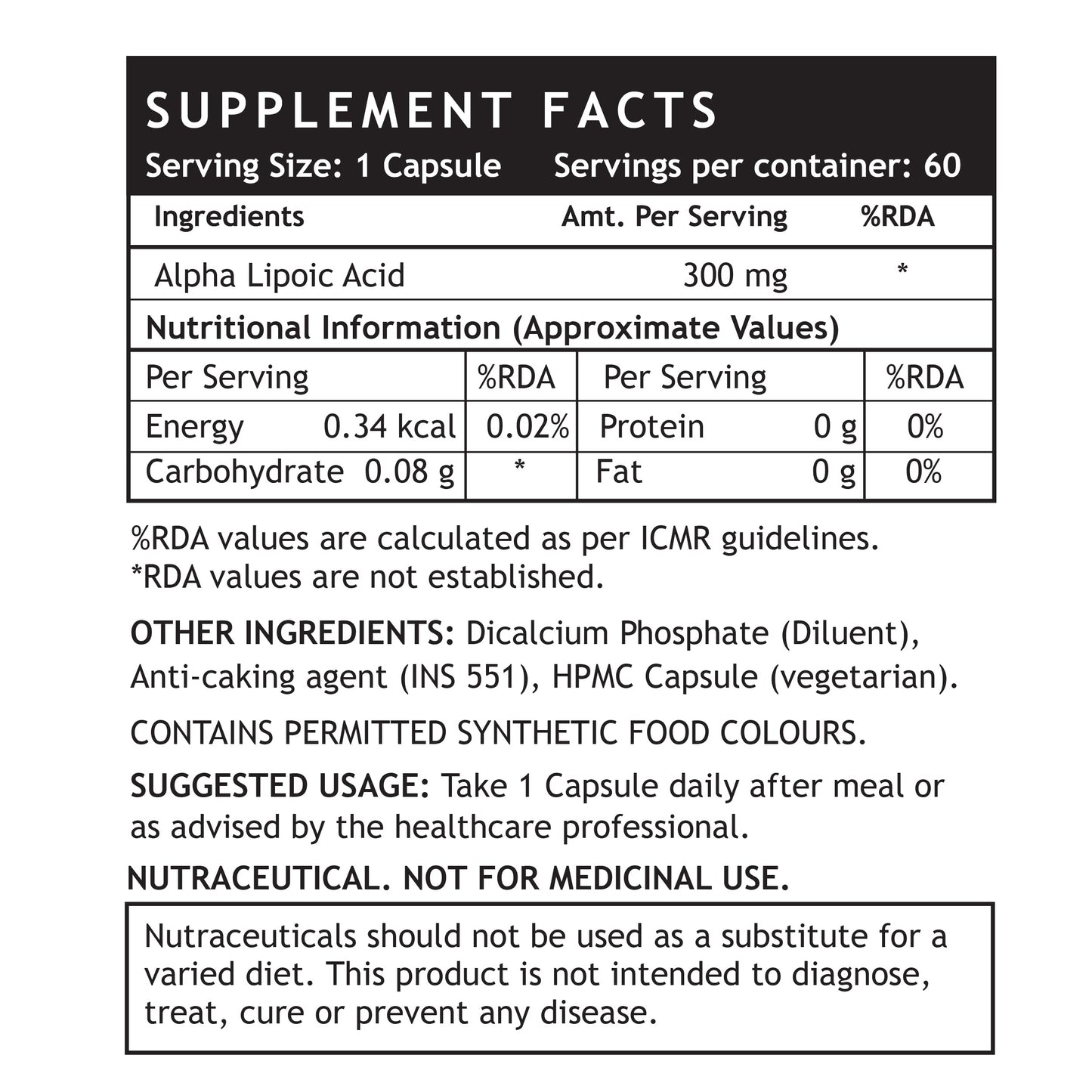 INLIFE Alpha Lipoic Acid ALA 300mg, Universal Antioxidant Supplement, Nerve Health & Energy Support, Men Women, 60 Veg Capsules (Pack of 1, 60)