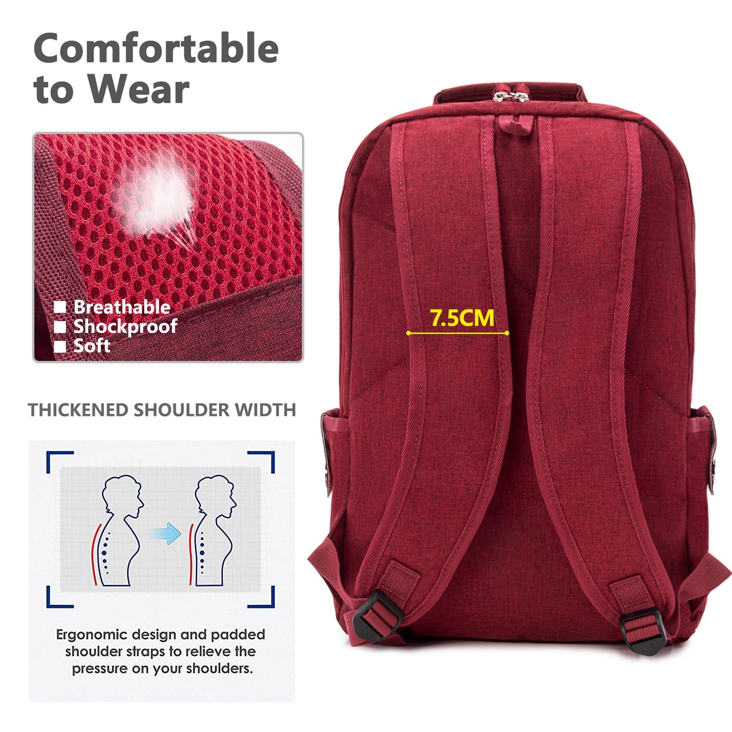 Kingslong 15.6 Inch Laptop Backpack Durable Linen Large Capacity Casual Daypack (red)