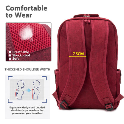 Kingslong 15.6 Inch Laptop Backpack Durable Linen Large Capacity Casual Daypack (red)