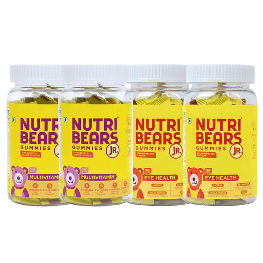 NutriBears Kids Multivitamin and Eye Health Combo, Vitamins A, C, B, and D with Zinc, Soft Chewable Gummies with Lutein, DHA, and Zeaxanthin for Ocular Support, Daily Supplement, 120 Gummy Bears
