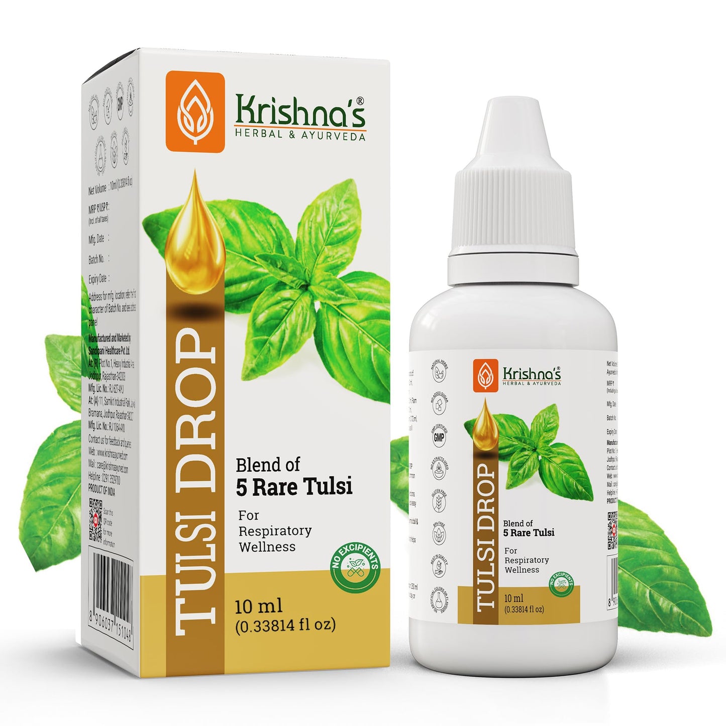 Krishna's Tulsi Drops- Concentrated Drops of 5 Rare Tulsi for Natural Immunity Boosting 10 ml |No Added Preservatives | Manufactured in Glass DistillationUnit