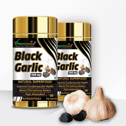 Vitaminnica 100% Natural Black Garlic Capsules Superfood Immunity Booster - Heart & Weight Management - Detox Antioxidant Supplement - 120 Veg Capsules (Pack of 2)