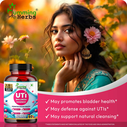 Humming Herbs UTI Wellness Essence 1100mg - Advanced 8-in-1 Urinary Tract Support Formula with Cranberry, D-Mannose, & Probiotics - Promotes Bladder Health & Immunity