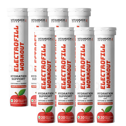 Vitamuch Energy,Electrolyte Effervescent Tablets | Caffeine 100mg, L-Taurine, Vitamin C, Sodium, Potassium, Magnesium | Hydration, Energy Booster | APPLE Flavour, pack of 8
