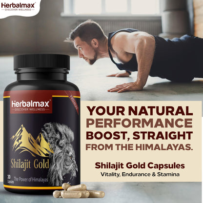 Herbalmax Himalayan Shilajit Gold 800 mg 30 Veg Capsules Pack of 3 – Original Shilajit Supplement for Endurance, Stamina, Strength, Energy & Immunity