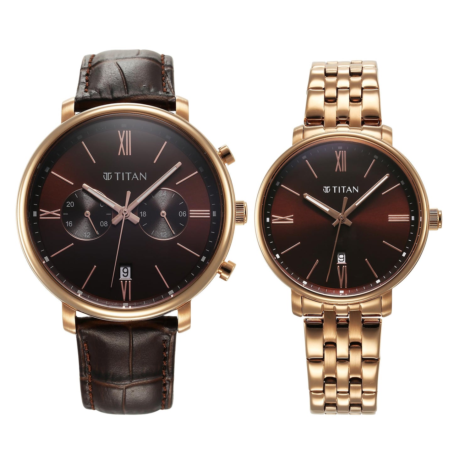 Titan Bandhan Quartz Analog with Date Brown Leather and Stainless Steel Strap fo