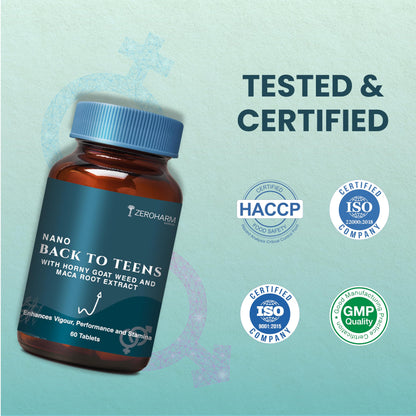 ZEROHARM BACK to TEENS - Horny Goat weed Epimedium - Maca Root extract - Safed Musli - Nano Formulated herbal Tablet (60 Tablets)