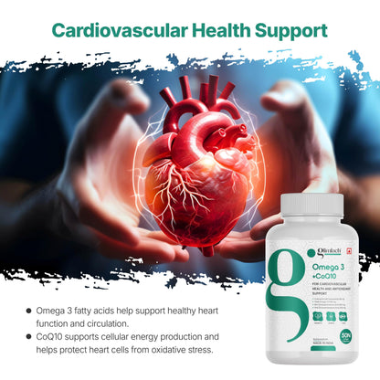 GLIMLACH Omega + CoQ10, 50 Soft Gels, 1280 mg Omega-3 + 100 mg CoQ10, Heart Health, Cellular Energy, Antioxidant Support | Fish Oil Omega-3 and CoQ10 Capsule Blend - 25 Servings