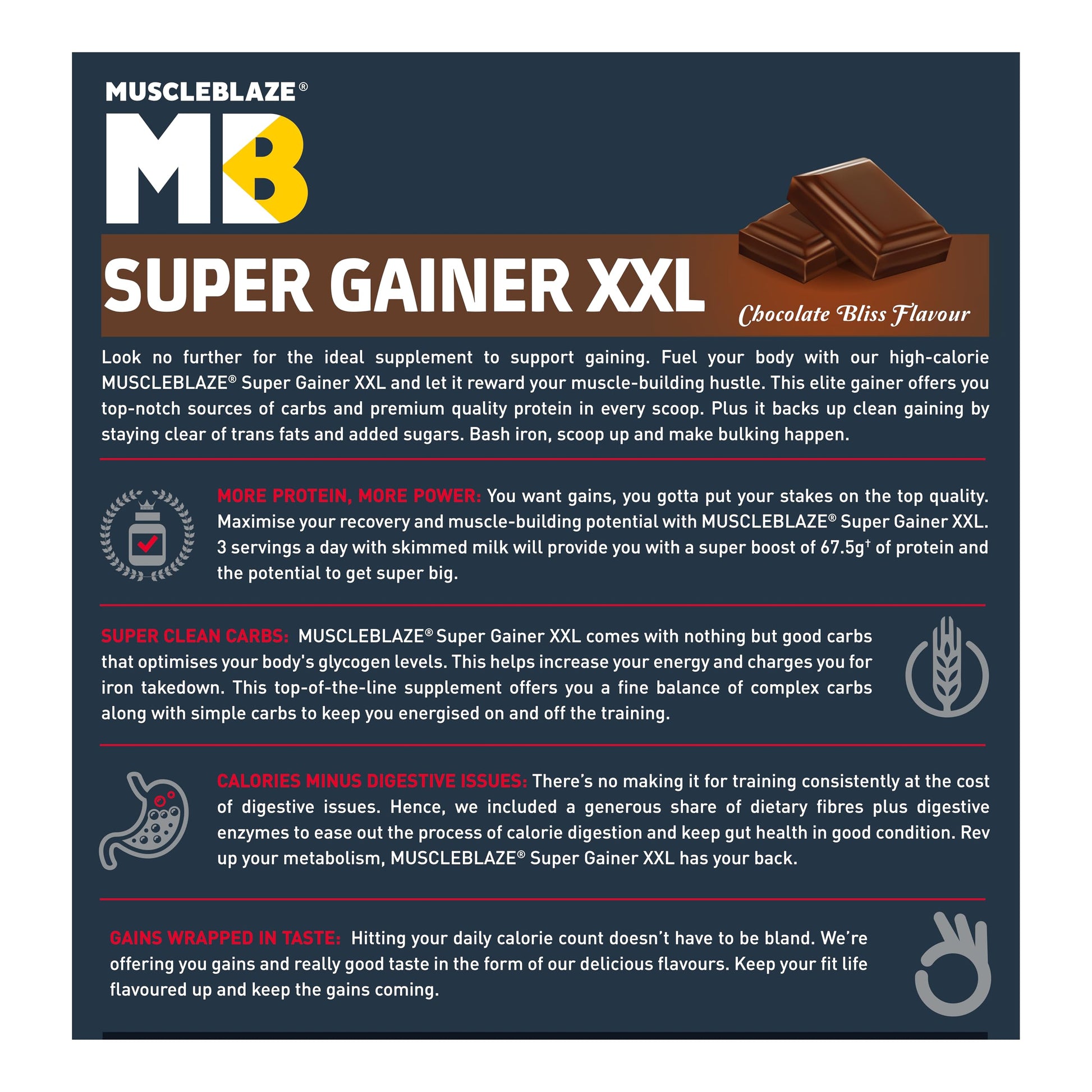 MuscleBlaze Super Gainer Xxl Powder (Chocolate Bliss,1 Kg / 2.2Lbs,10 S- image 3