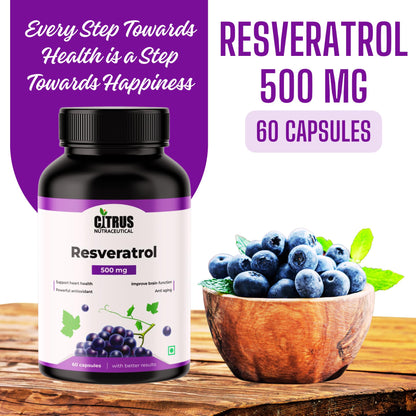CITRUS NUTRACEUTICAL Resveratrol 500 mg Capsules | Powerful Antioxidant Support for Heart Health & Healthy Aging | Polyphenol Supplement (60 Veg Capsules)