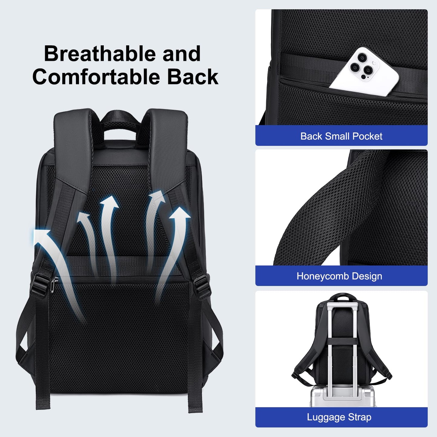 GOLDEN WOLF Business Backpack for Men Multi-pocket 15.6" Laptop Bag Water-resistant 21L Medium Backpack for Office College Daily Use