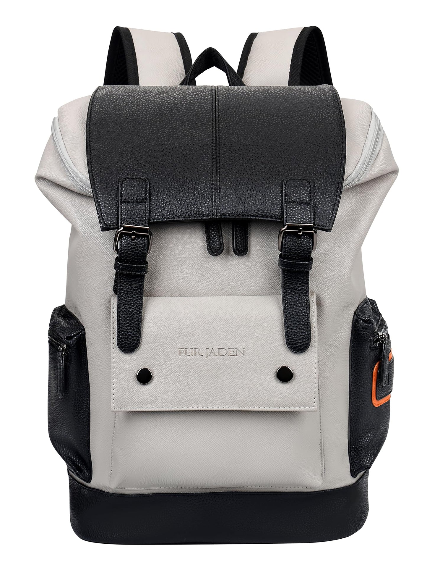 FUR JADEN Vegan Leather Anti Theft Casual Laptop Backpack with 15.6 Inch Laptop Pocket (BlackGrey)