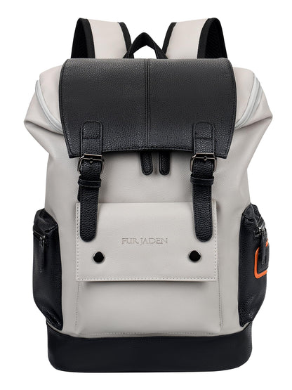 FUR JADEN Vegan Leather Anti Theft Casual Laptop Backpack with 15.6 Inch Laptop Pocket (BlackGrey)