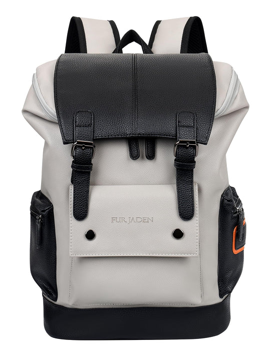 FUR JADEN Vegan Leather Anti Theft Casual Laptop Backpack with 15.6 Inch Laptop Pocket (BlackGrey)