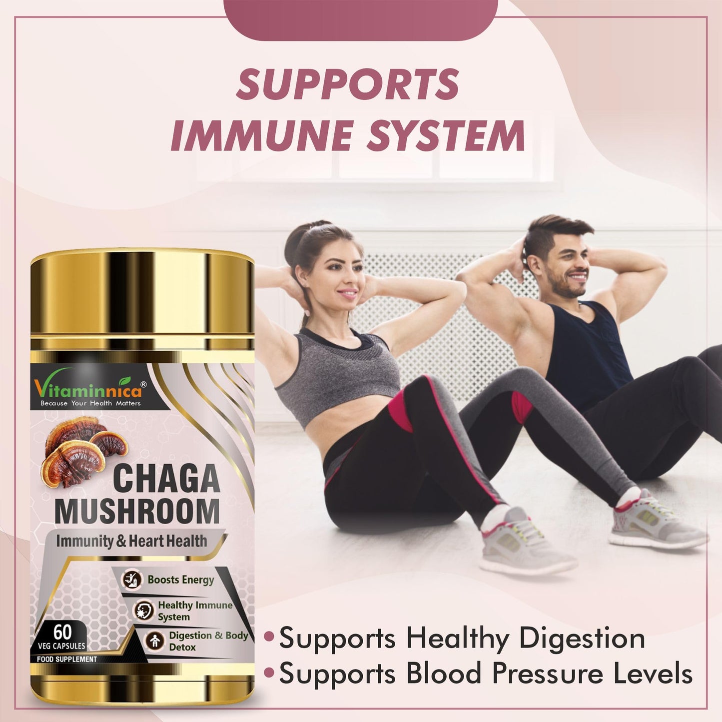 Vitaminnica Chaga Mushroom- 60 Capsules | Natural Antioxidant Support for Immune System