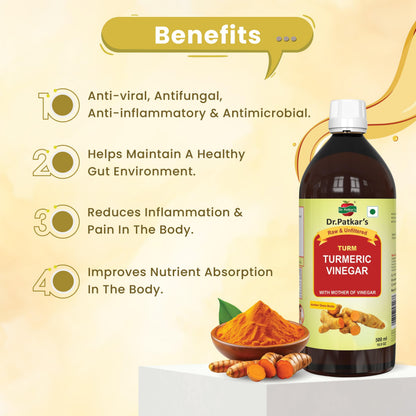 Dr. Patkar's Apple Cider Vinegar with Turmeric Vinegar & Black Pepper Extract |Weight Management, Boost Immunity & Detox, Skin Health |500ml