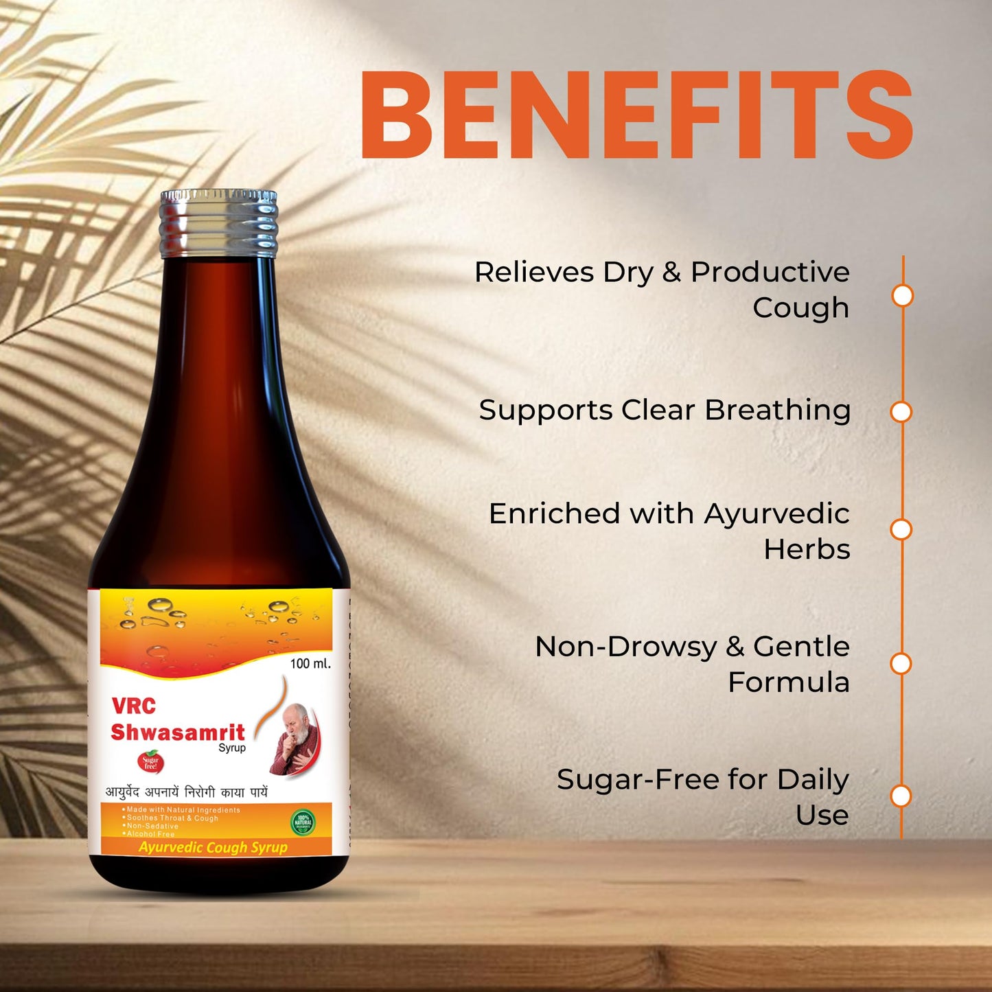 VRC Healthcare Shwasamrit Syrup 100ml | Ayurvedic Supplement with Tulsi, Pippali & +14 Herbs | Relief from Dry, Soothes Throat Irritation & Cold Cough | Non-Sedative & Non-Alcoholic Syrup (Pack of 2)
