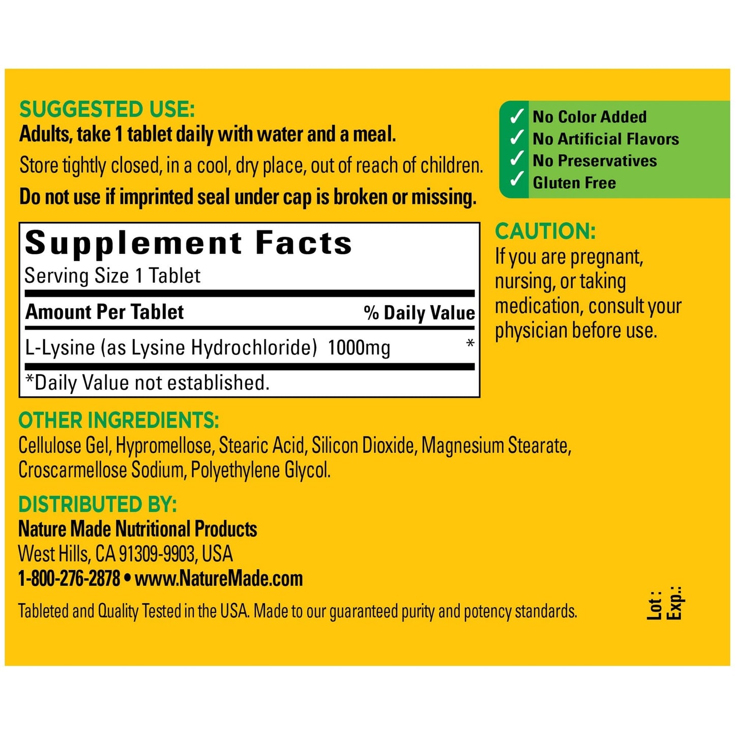 Nature Made L-Lysine 1000 mg 60 Tablets