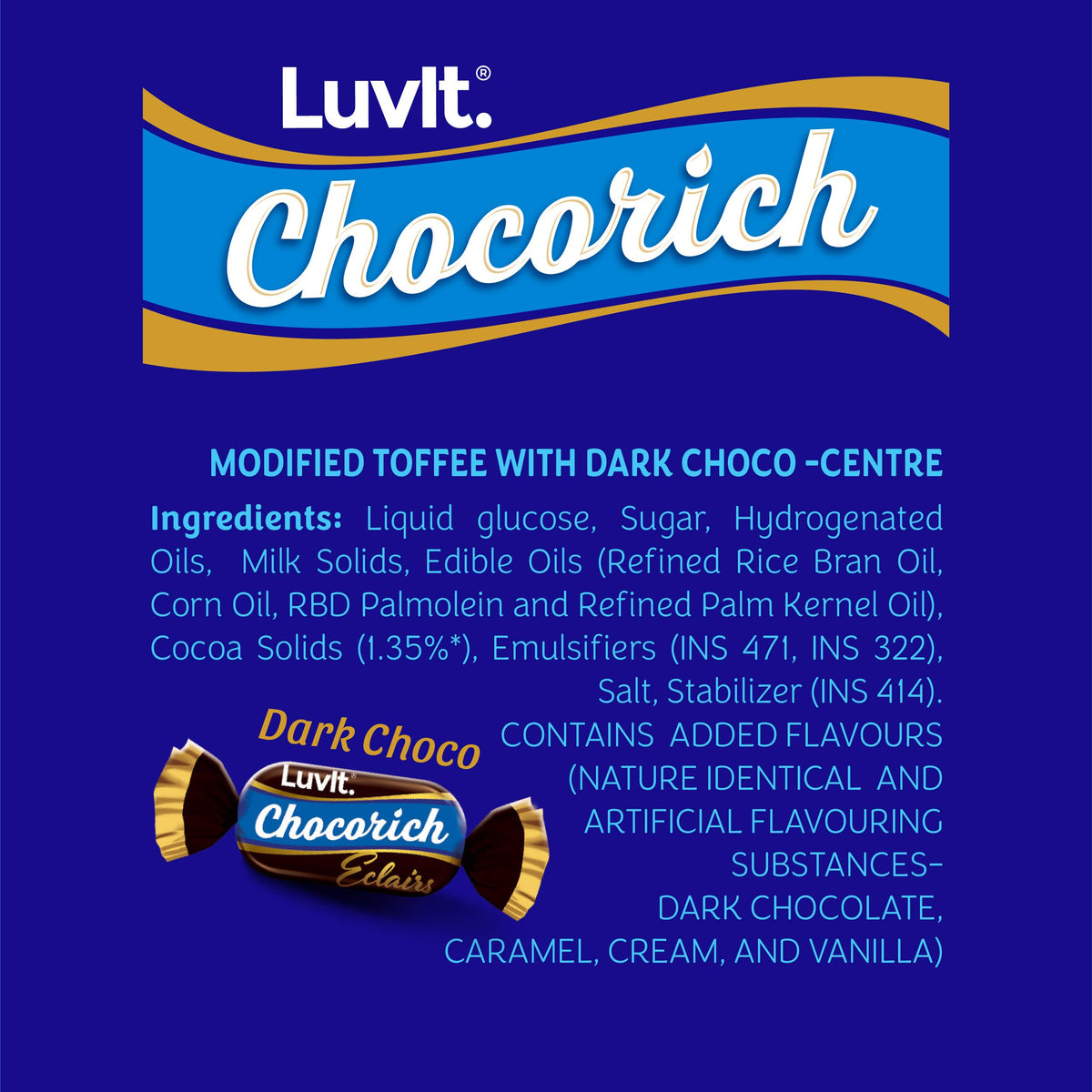 LuvIt Chocorich Assorted Eclairs Birthday Party Gift Chocolate Combo - Hazelnut, Dark Choco, Classic & Chocorich Chocolate Eclairs 1807gm - Pack of 4