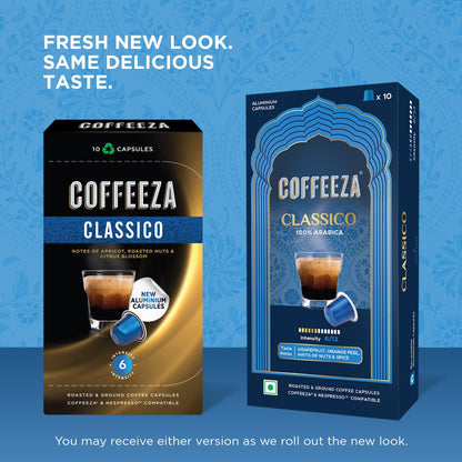 Coffeeza Classico Aluminium Coffee Capsules, Intensity - 6 |100% Arabica | Original Line Compatible Coffee Pods | Box of 1 (10 Capsules)