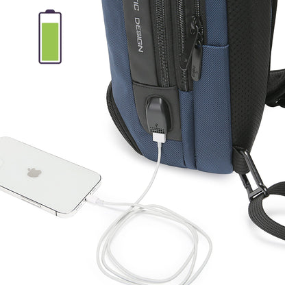 The Clownfish Unisex-adult Water Resistant Anti -Thief Password Zipper Lock Crossbody Bag with USB Charging (Blue)