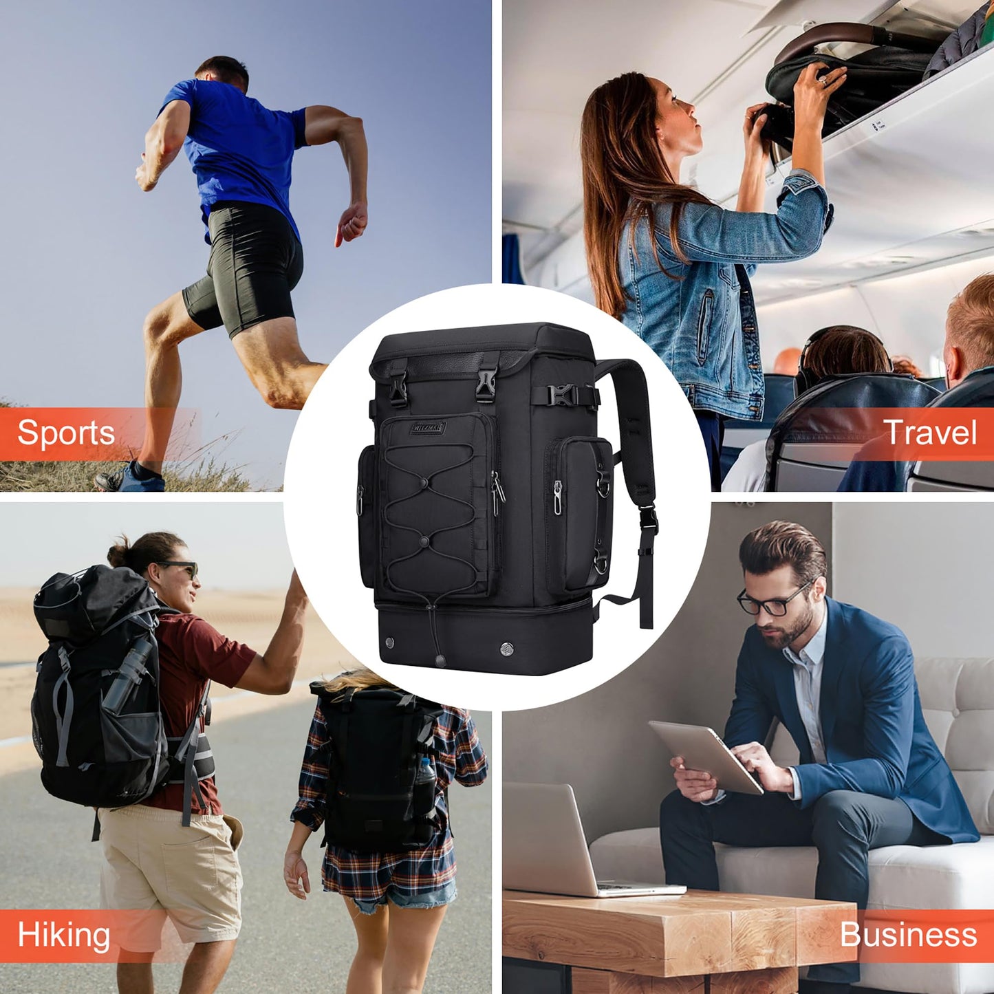 WITZMAN Travel Backpack for Men Carry on Bags for Airline Approved Convertible Duffle Luggage Backpack with Shoe Compartment（B691 Black）