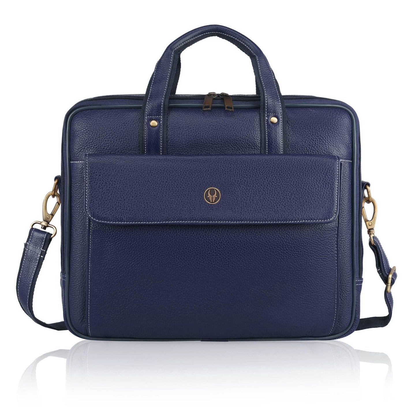 WildHorn Leather Laptop Messenger Bag for Men I Fits Upto 15.6 Inch Laptop/MacBook I Padded Laptop Compartment I Carry Handles with Adjustable Strap I DIMENSION : L-16 inch W-3 inch H-12 inch (Navy)