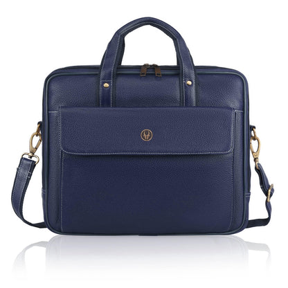 WildHorn Leather Laptop Messenger Bag for Men I Fits Upto 15.6 Inch Laptop/MacBook I Padded Laptop Compartment I Carry Handles with Adjustable Strap I DIMENSION : L-16 inch W-3 inch H-12 inch (Navy)