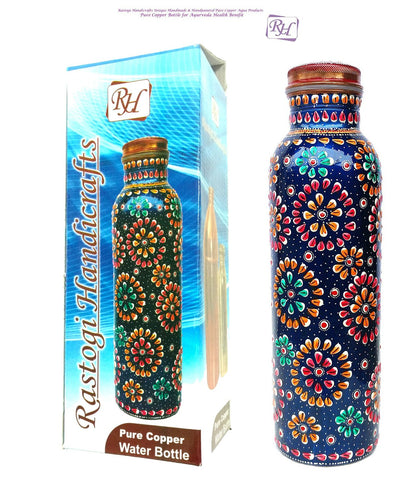 Pure Copper Water Bottle for Ayurvedic Health Benefits (Joint Free & Leak Proof) Hand Painted Art Work