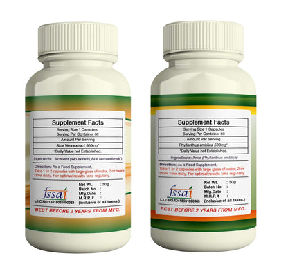 ERBZENERG® Aloevera Extract (Aloe barbadensis) and Amla (Phyllanthus emblica) 60 Capsule 500 mg