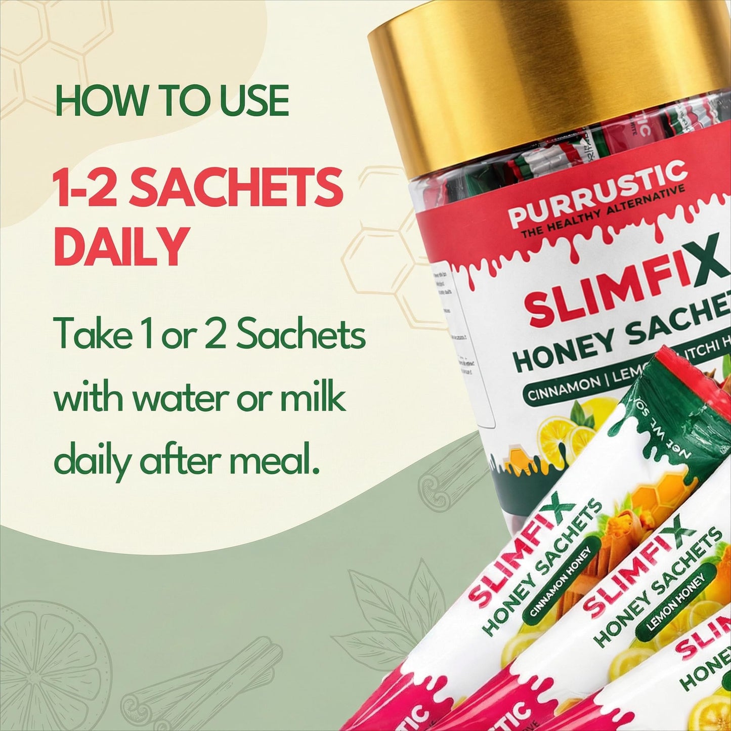 PURRUSTIC SLIMFIX HONEY SACHET Natural Weight Loss Through 9 Ayurvedic Herbs, Control Metabolism and Digestion, Natural Juice from Triphala, Turmeric & Dandelion, No Added Sugar (60 SACHETS)