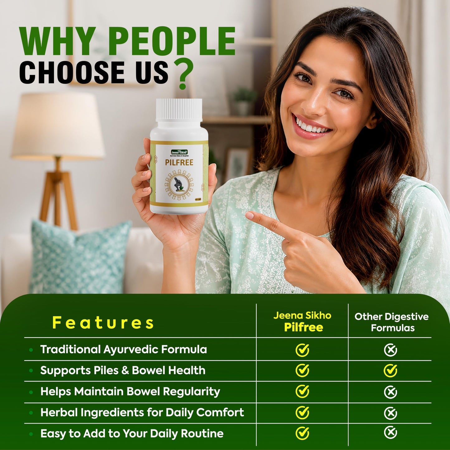 Jeena Sikho Pilfree | Herbal Supplement For Piles Care | Naturally Blended With Neem, Harad, And Papita | Ayurvedic Remedy For Better Digestion And Gut Health, 60 Capsules (Pack of 1)