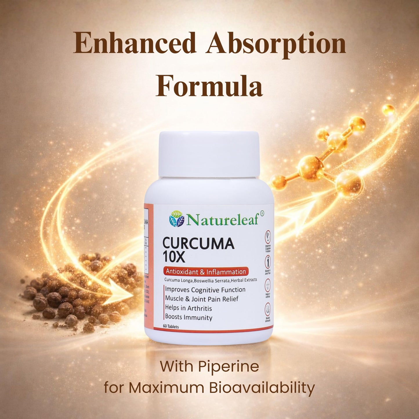 Natureleaf Curcuma10X | High Strength Curcumin Support | Joint & Mobility Support | Helps Reduce Inflammation | Supports Immunity | Enhanced Absorption Formula | 60 Tablets