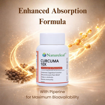 Natureleaf Curcuma10X | High Strength Curcumin Support | Joint & Mobility Support | Helps Reduce Inflammation | Supports Immunity | Enhanced Absorption Formula | 60 Tablets