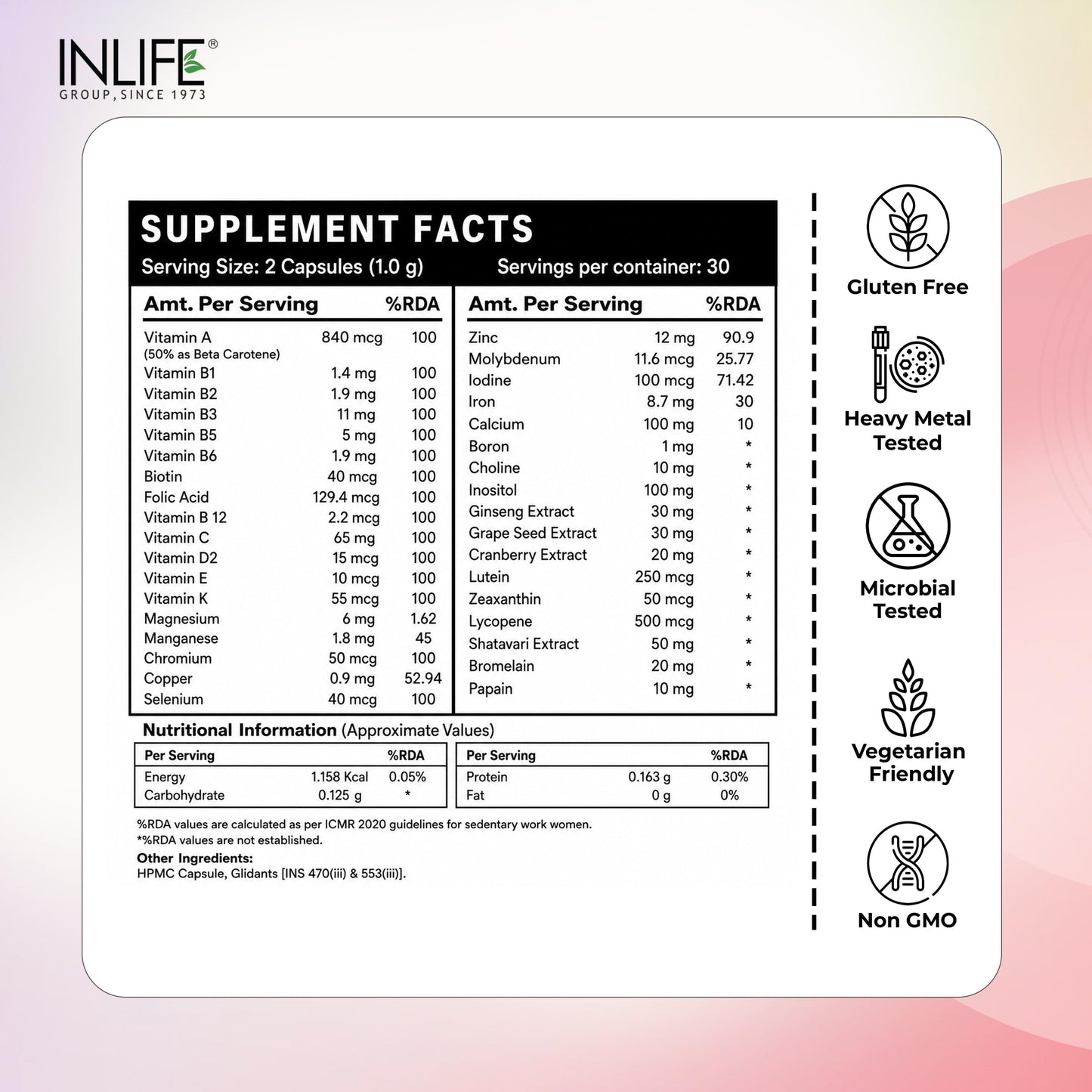 INLIFE Multivitamin for Women Supplement, Biotin D3 Calcium, 60 Veg Caps