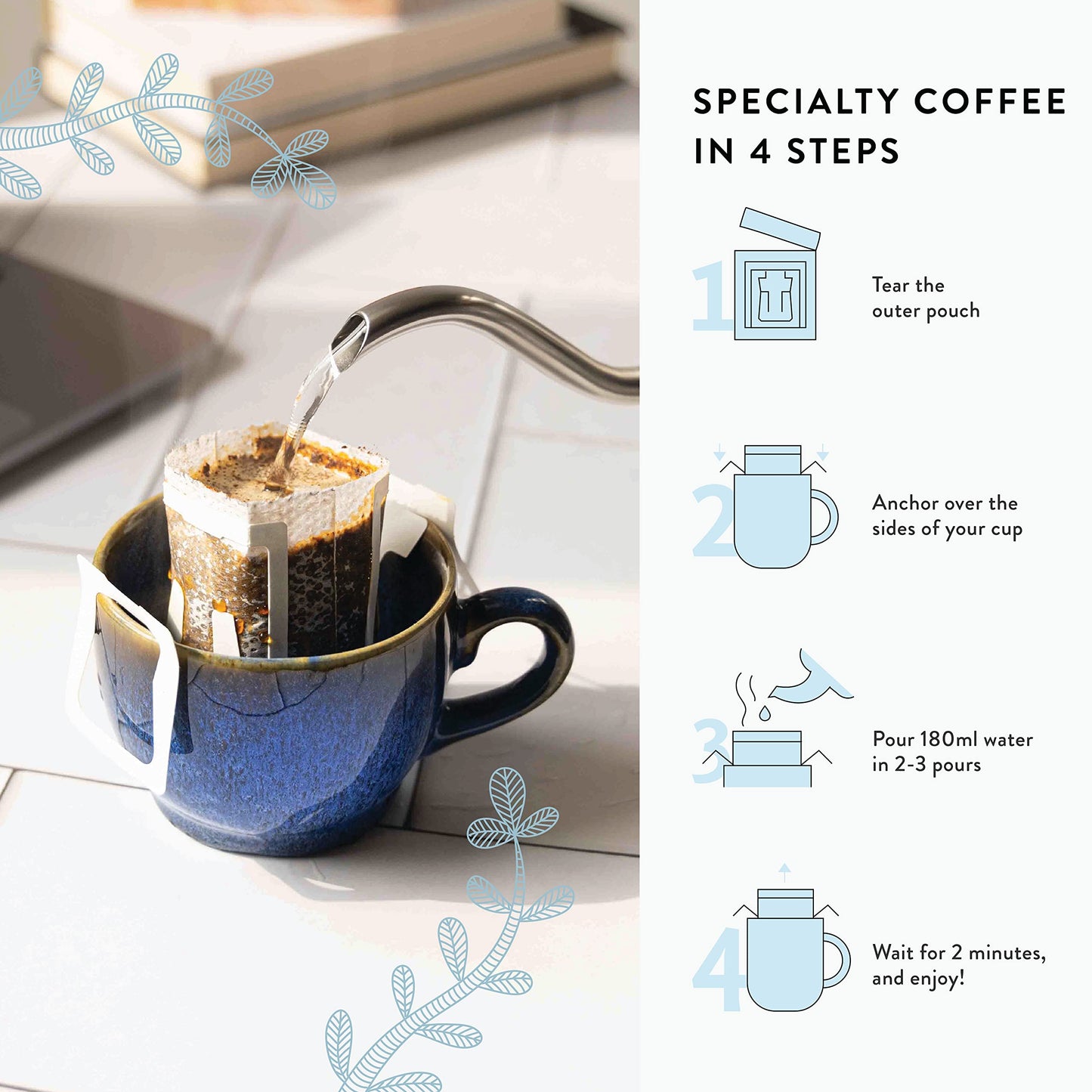 Blue Tokai Coffee Roasters Easy Pour Over Coffee Drip Bags|French Roast - Dark Roast|Bittersweet & Cocoa|Pack Of 5|100% Arabica|Ready To Brew In 2 Mins|Just Pour In Hot Water,100 Gram