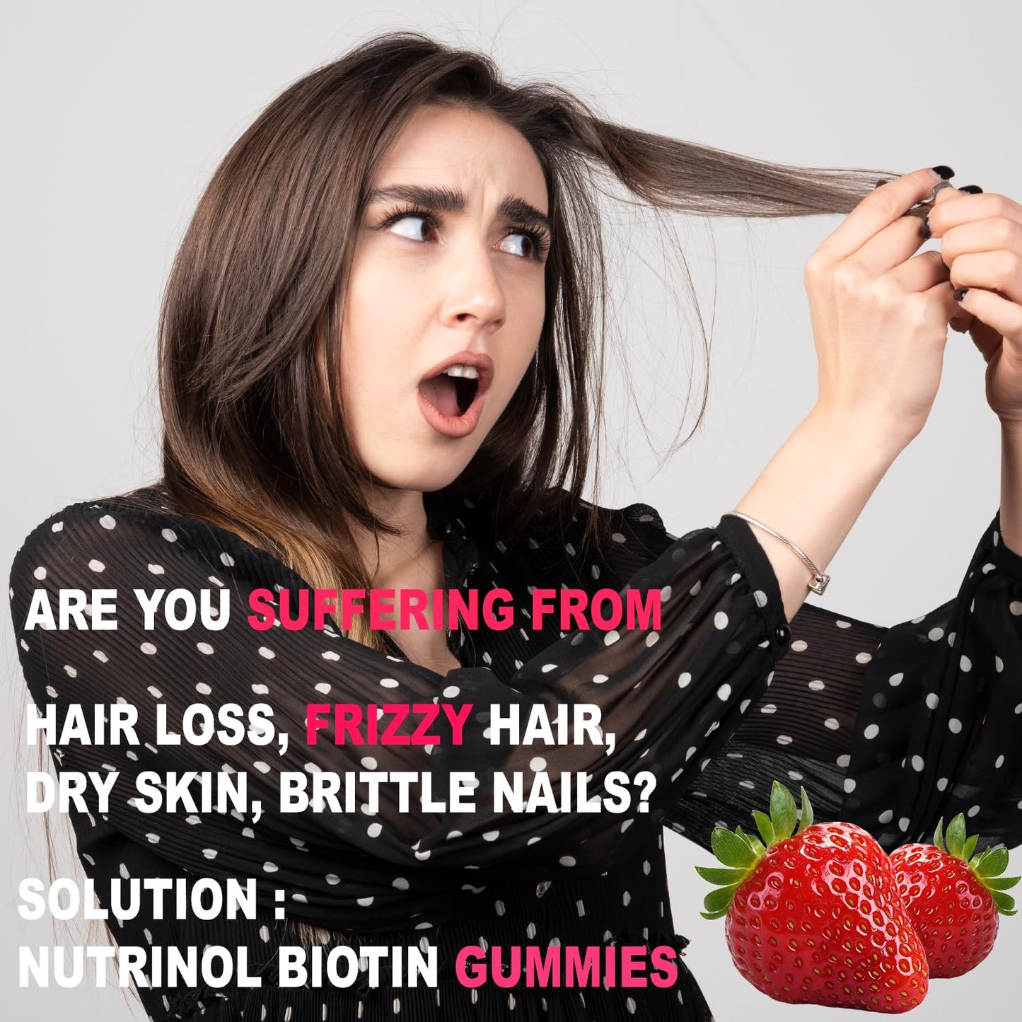 Knoll Healthcare Nutrinol Biotin Hair Gummies (60N) | No Added Sugar | With Biotin, DHT Blockers, Vitamin A, C, E, Fibre & Zinc | For Stronger and Healthier Hair | 100% Veg & Gut Friendly | Strawberry Flavour