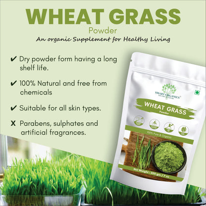 Smart Organics Wheatgrass Powder – 100% Organic – Superfood – Rich in Chlorophyll & Nutrients (200 g)