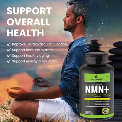 GREENDORSE NMN 99.9% Pure with Apigenin, Trans- resveratrol & Quercetin 3 IN 1 Supplement | High Bioavailability, Natural, 3rd Party Lab Tested Ultra Pure by HPLC | Boosts NAD+, Slow Down Aging, Cellular Repair, Muscle Strength, Heart health | - 60 Veg Ca