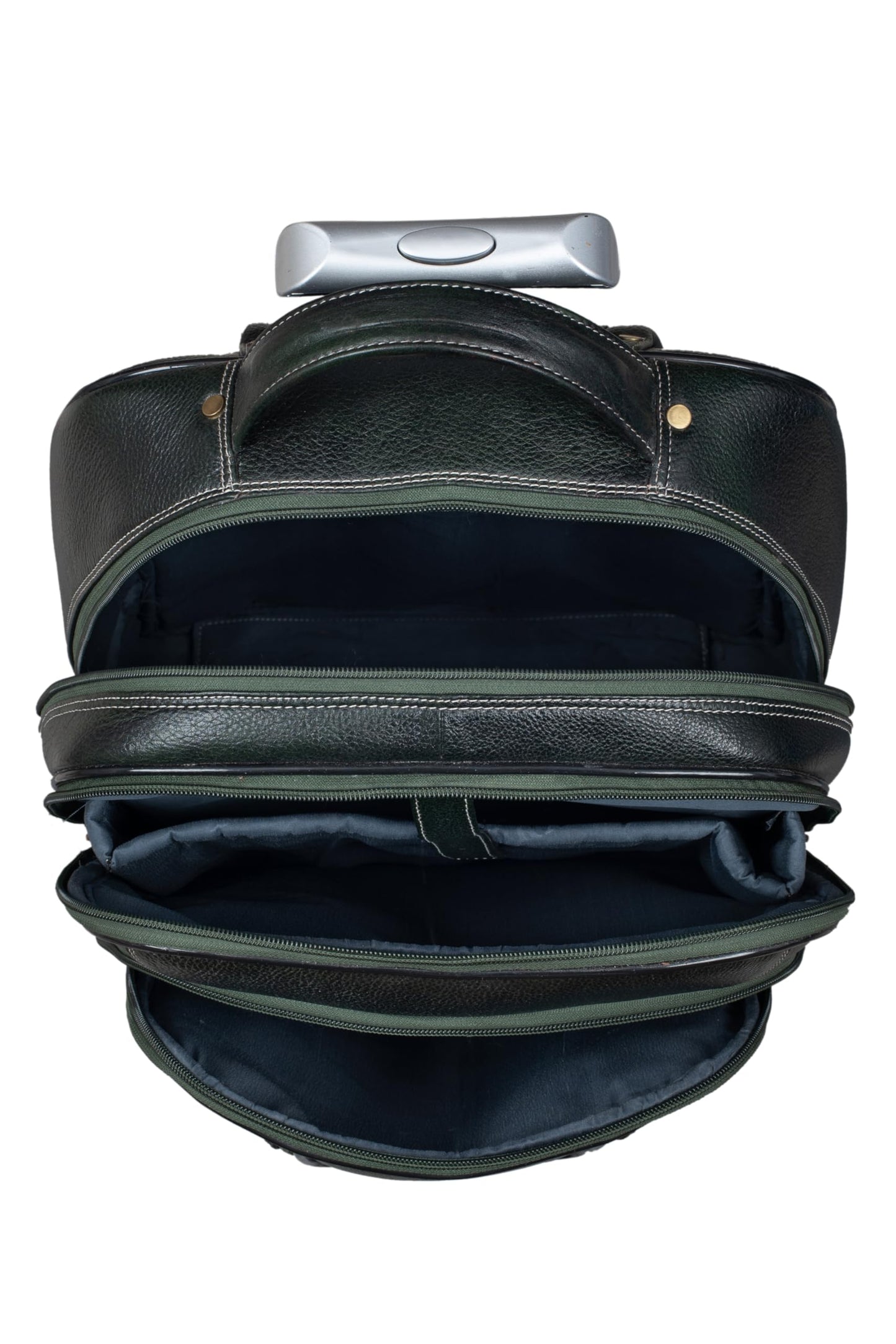 BRAND LEATHER Rolling Backpack Wheeled Laptop Backpack for Travel, Carryon Trolley Luggage Suitcase Compact Business Bag Student Laptop Bag for Men Women (Green)