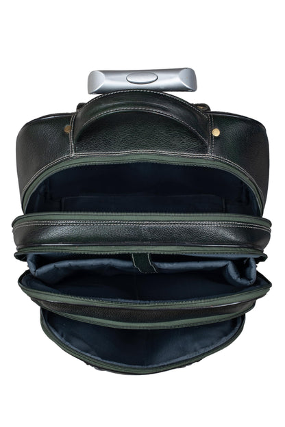 BRAND LEATHER Rolling Backpack Wheeled Laptop Backpack for Travel, Carryon Trolley Luggage Suitcase Compact Business Bag Student Laptop Bag for Men Women (Green)