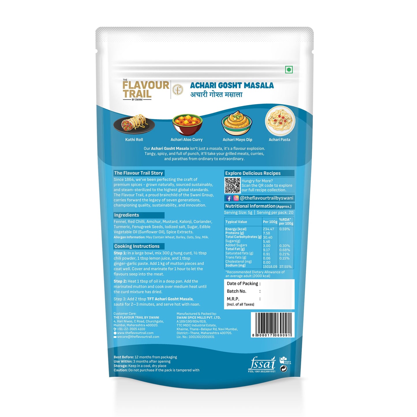 The Flavour Trail Pure & Natural Achari Gosht Masala | The Perfect Pickled Spice Mix for Mutton, Chicken & Lamb| No Additives |Steam-Sterilized|