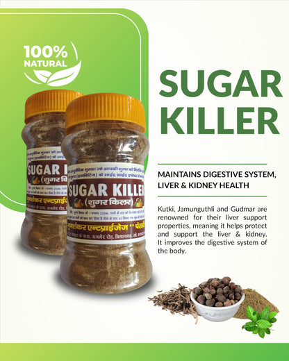 Sugar Killer Ayurvedic Diabetes Control Powder | Maintains Digestion & Cholesterol Level | Ease Tingling Of Hands & Feet | Multi Vitamin Neem, Amla Powder | Pack of 2, (200gm)