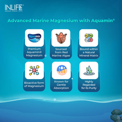 INLIFE Aquamin Marine Magnesium, Highly Bioavailable with 70+ Trace Minerals, Muscle Bone & Gut Health Support, 60 Veg Capsules