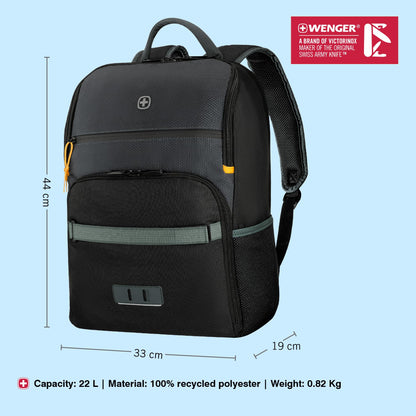 WENGER, Next 23 Move, 16 Inches Laptop Backpack, 22 liters, Gravity Black, 612570, Work Bag, Swiss Designed