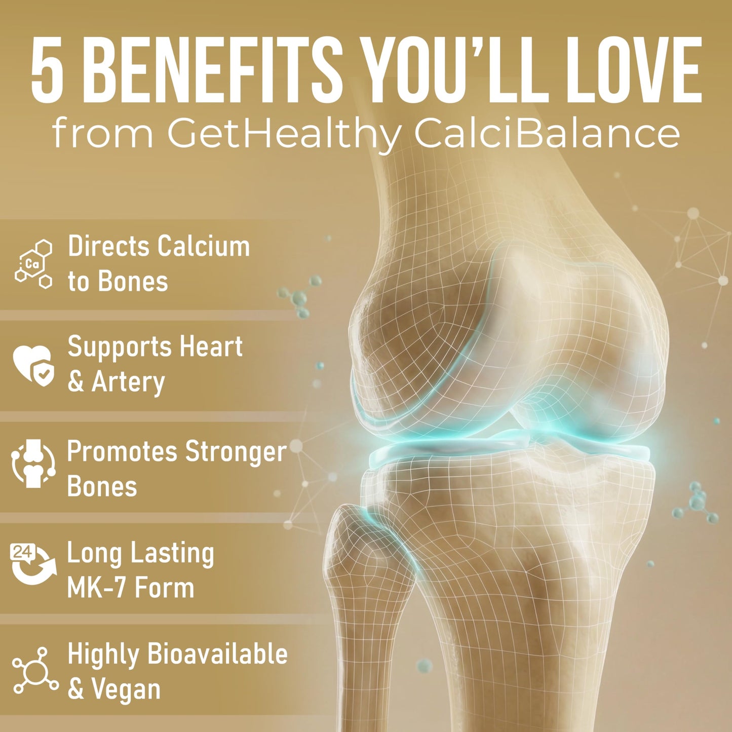 GetHealthy® CalciBalance™ Vitamin K2 MK7 55 mcg | All-Trans Menaquinone-7 | Daily Bone Wellness Support | Vegetarian Capsules | Made in India | 120 Count