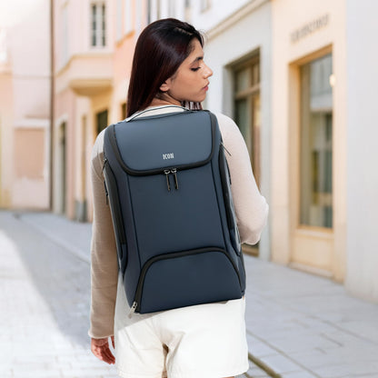 ICON The Iconic Laptop Backpack 30L | Premium Polyester, Fits 15.6" Laptops | USB Charging Port, Luggage Sleeve, Numbered Lock & Hidden Pocket | Water-Resistant, Multipurpose Unisex Laptop Bag - Blue.