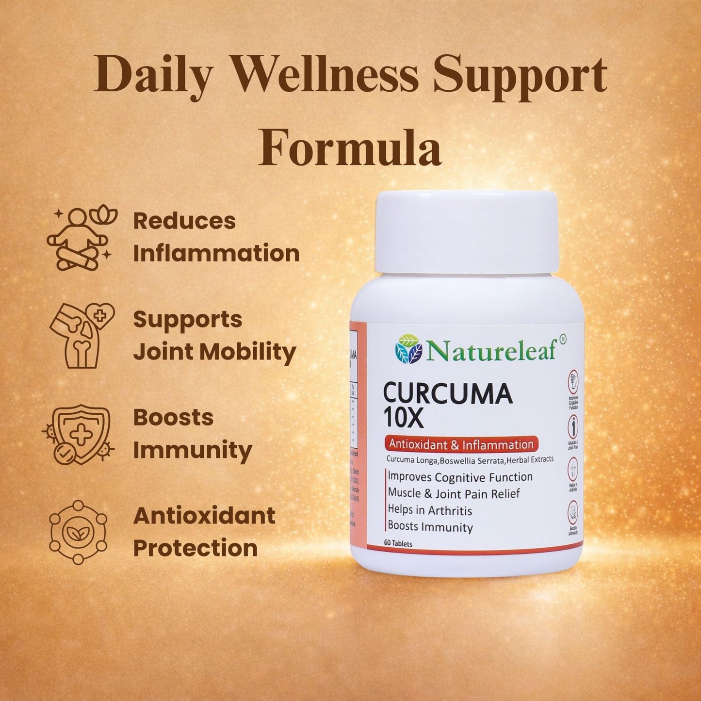 Natureleaf Curcuma10X | High Strength Curcumin Support | Joint & Mobility Support | Helps Reduce Inflammation | Supports Immunity | Enhanced Absorption Formula | 60 Tablets